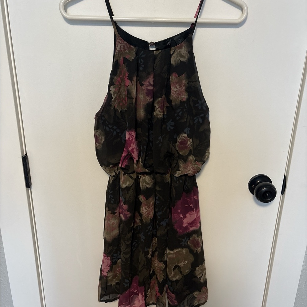 Runway Story Boho Dark Floral Chiffon Mini Dress Size M